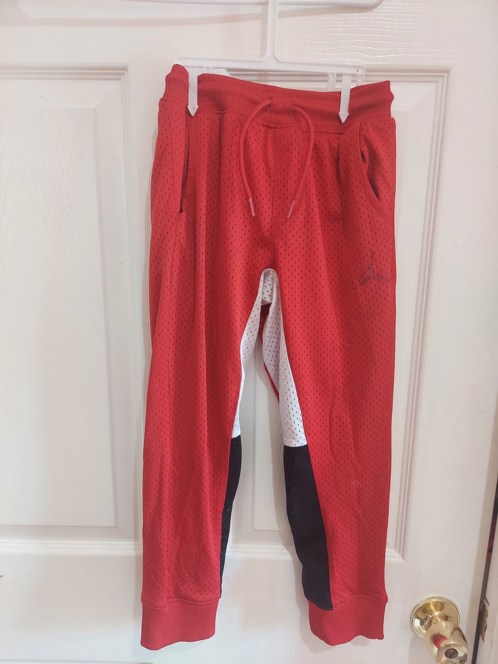 Jordan Red Mesh Jogger Pants with Black & White Panels